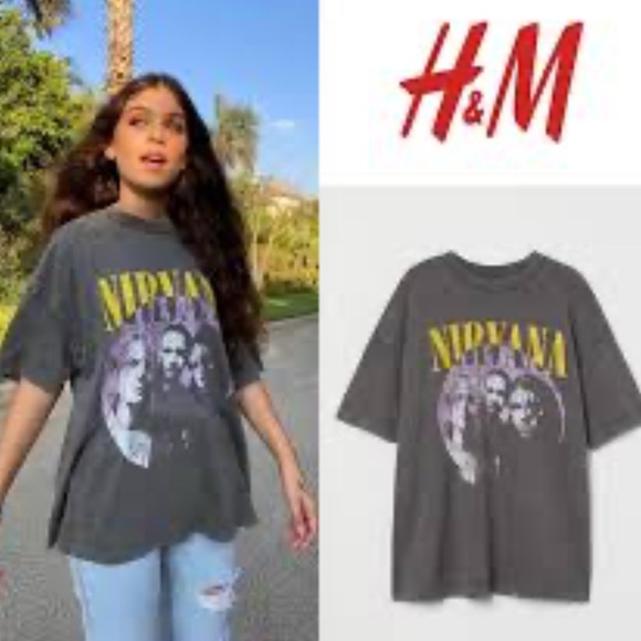 H&m Nirvana Gray women’s oversized slouchy band T-Shirt - Picture 2 of 6